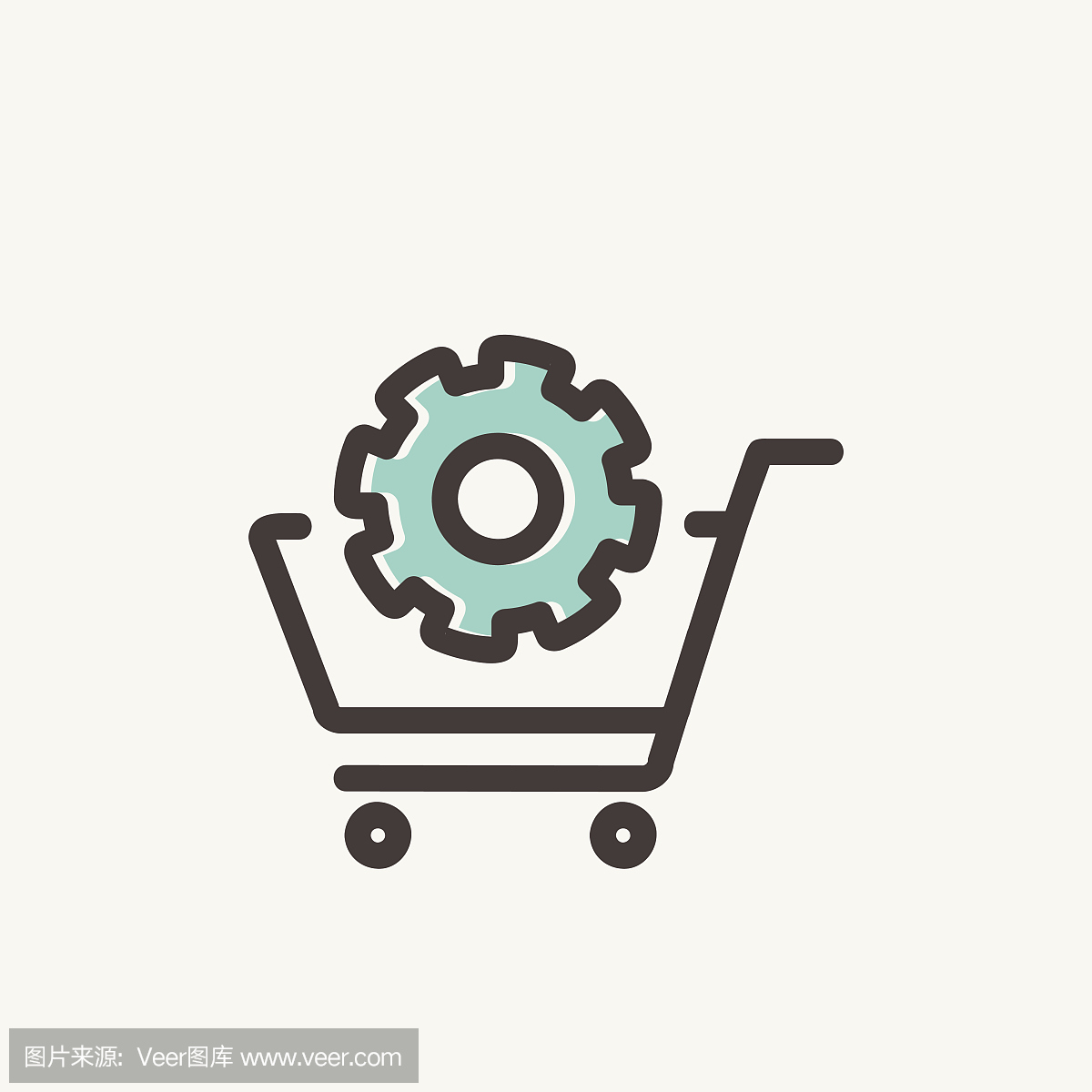 購物車與齒輪細線圖標